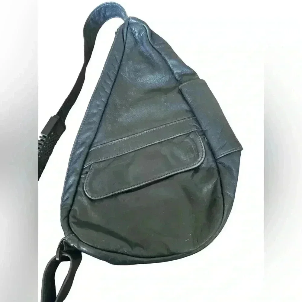 Ameribag Blue Leather Classic Healthy Back Bag Mono-Sling Backpack